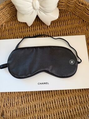 CHANEL Black Satin Eye Mask with CC Emblem